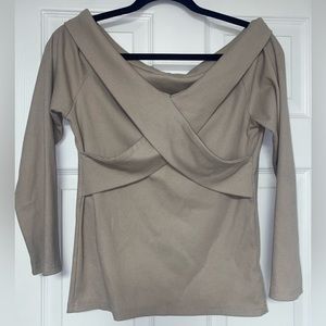 Off the shoulder nude crisscrossed long sleeve top